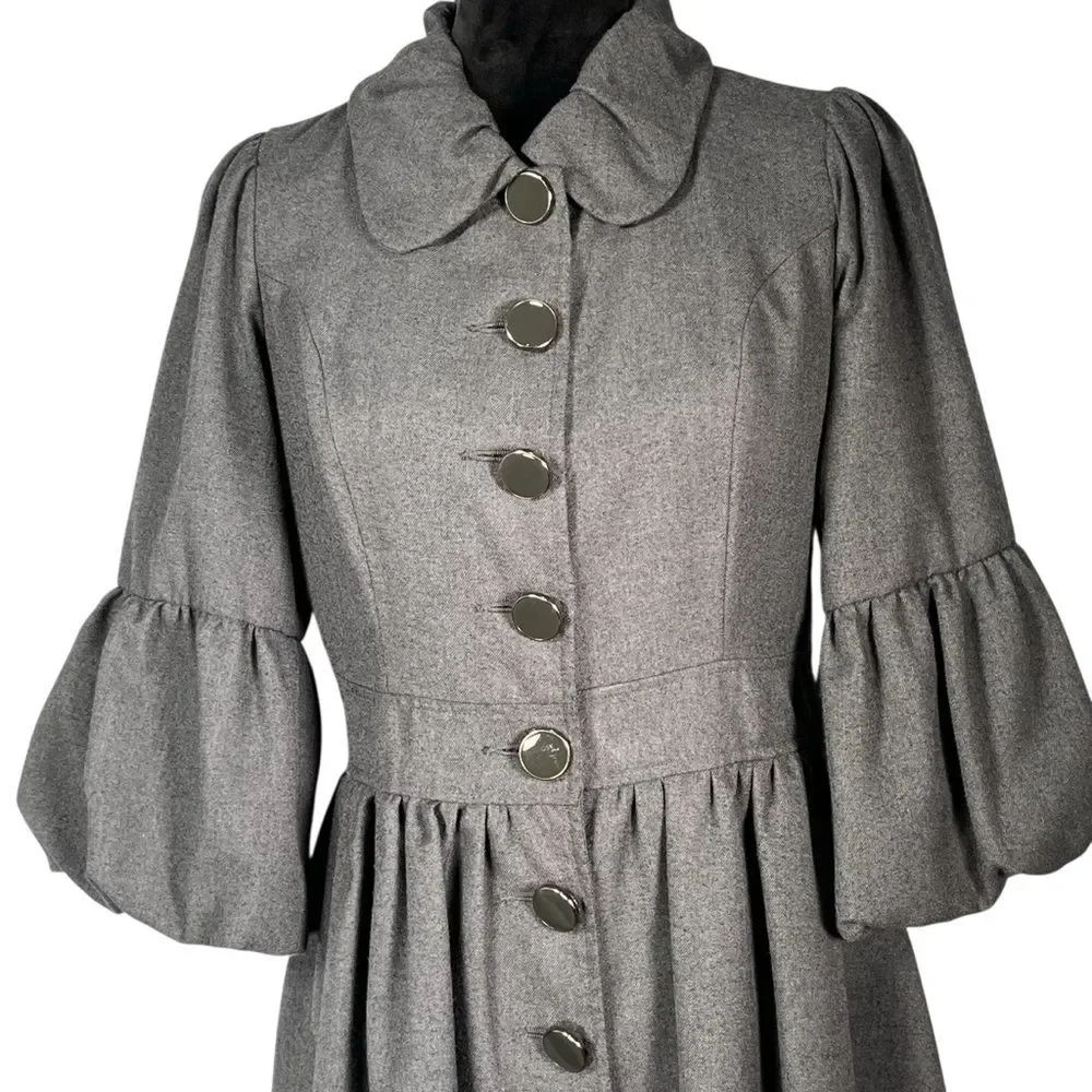 Forever 21 Gray Jacket Fit Flare Coat Steampunk Whimsygoth Puff Balloon Sleeve